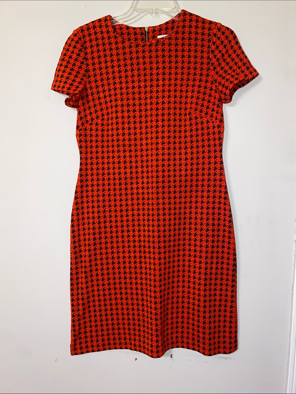 Calvin Klein Red and Black Houndstooth Midi Dress